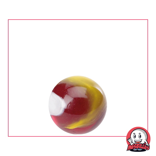 Clown-Murmeln, 16 mm, runde Murmeln aus transluzentem rotem Glas mit weißer und gelber Oberfläche