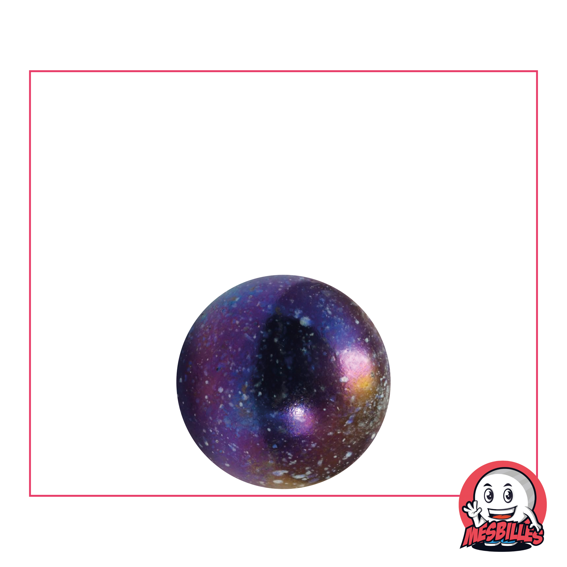 1 Murmeln Univers 16 mm aus undurchsichtigem Glas in glänzender schwarzer Farbe und mit kleinen farbigen Flecken auf der Oberfläche